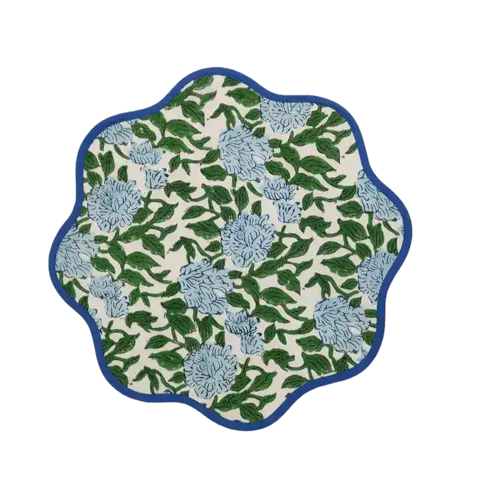 Blue Botanical Round scalloped Placemats