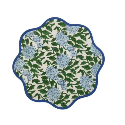 Blue Botanical Round scalloped Placemats