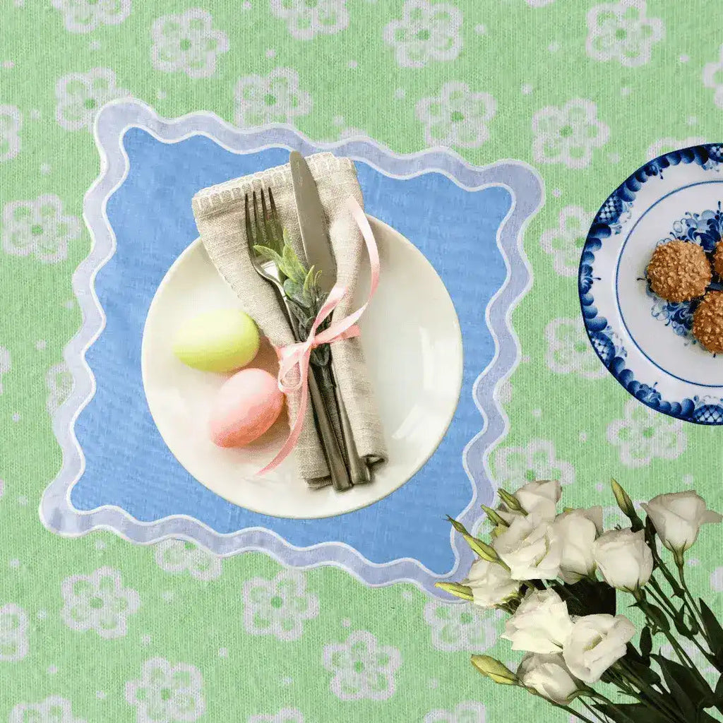 Blue Scallop 100% Linen Placemat Set of 4