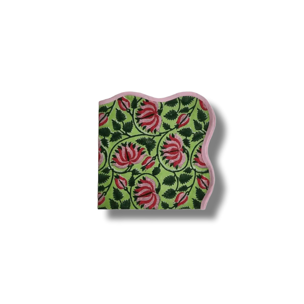 Botanical Flower Scalloped Cotton Napkins