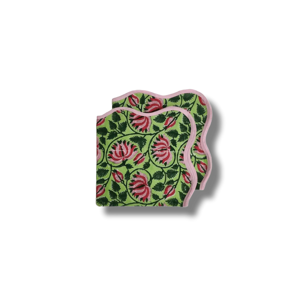 Botanical Flower Scalloped Cotton Napkins