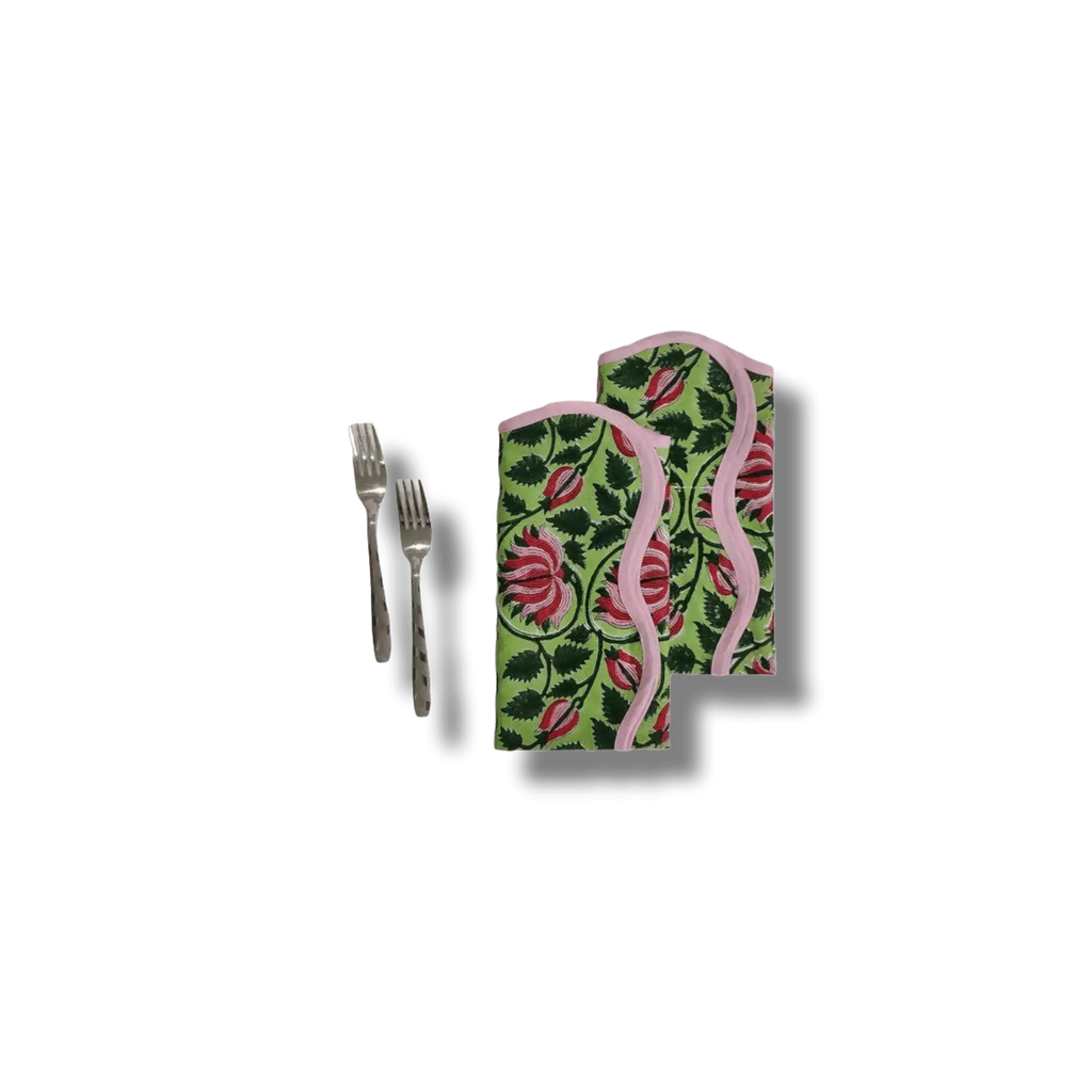 Botanical Flower Scalloped Cotton Napkins