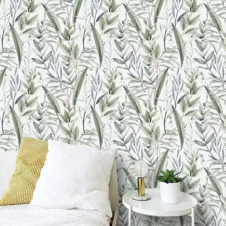 Botanical Olive Leaves Watercolor Wallpaper