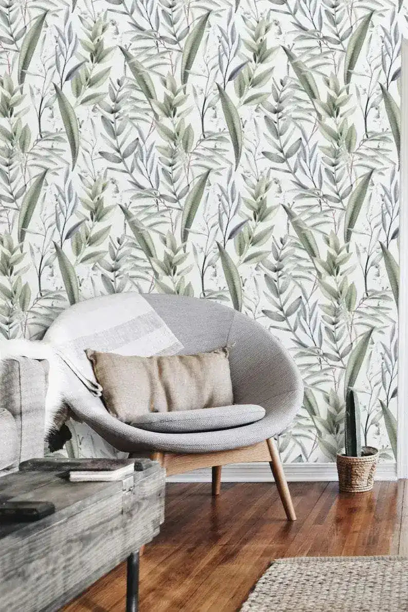 Botanical Olive Leaves Watercolor Wallpaper