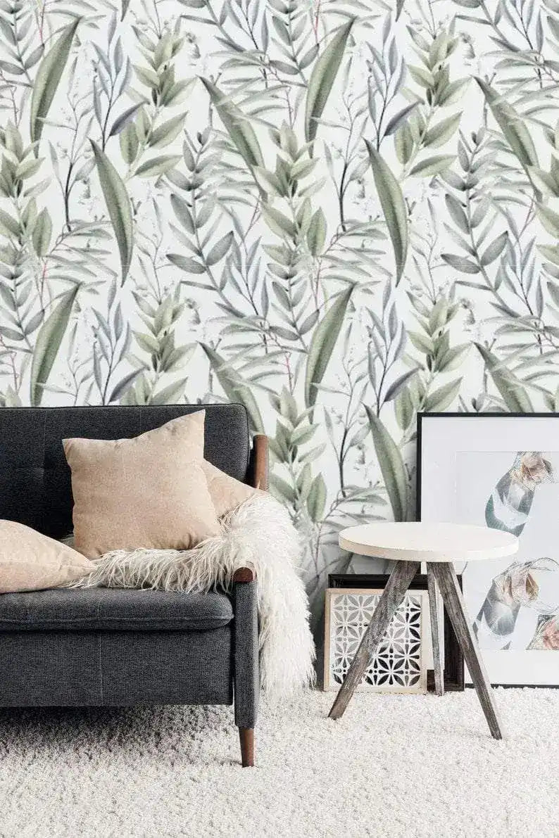 Botanical Olive Leaves Watercolor Wallpaper