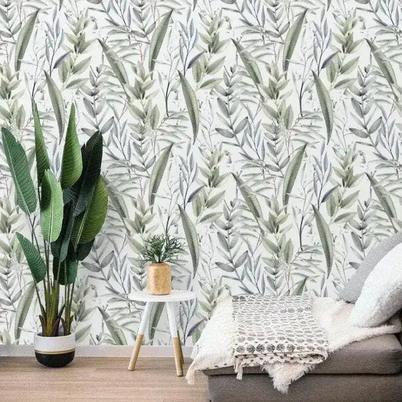 Botanical Olive Leaves Watercolor Wallpaper