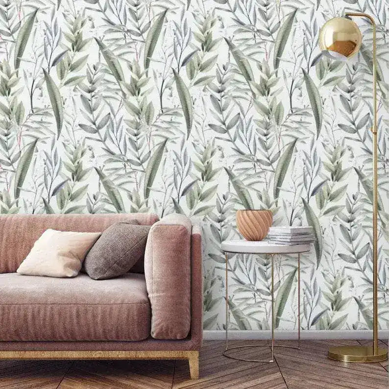 Botanical Olive Leaves Watercolor Wallpaper