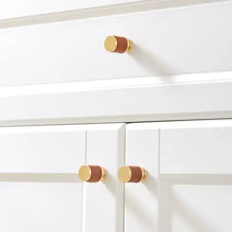 Brass Leather Cabinet Door Knob