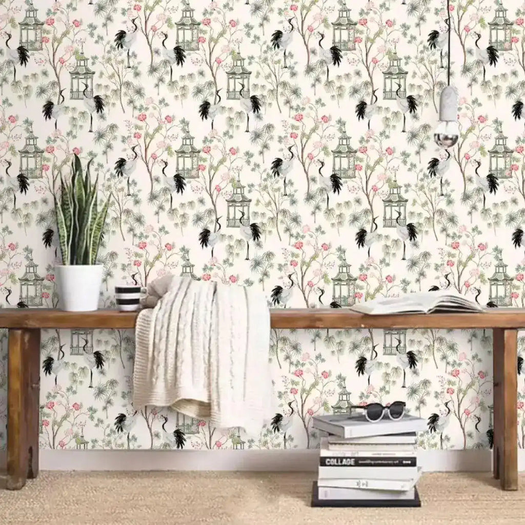 Chinoiserie and Cranes Wallpaper