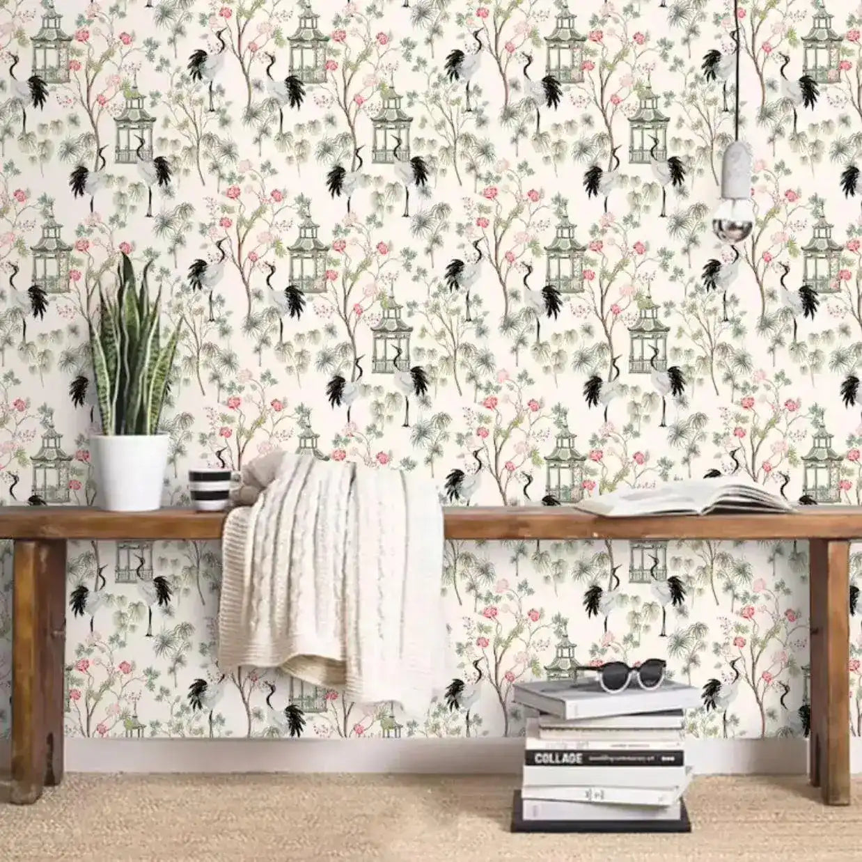 Chinoiserie and Cranes Wallpaper