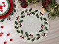 Christmas Holly Berry Leaves Round Beaded Placemat