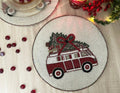Christmas Red Volkswagen Van Round Beaded Placemat - Set of 6