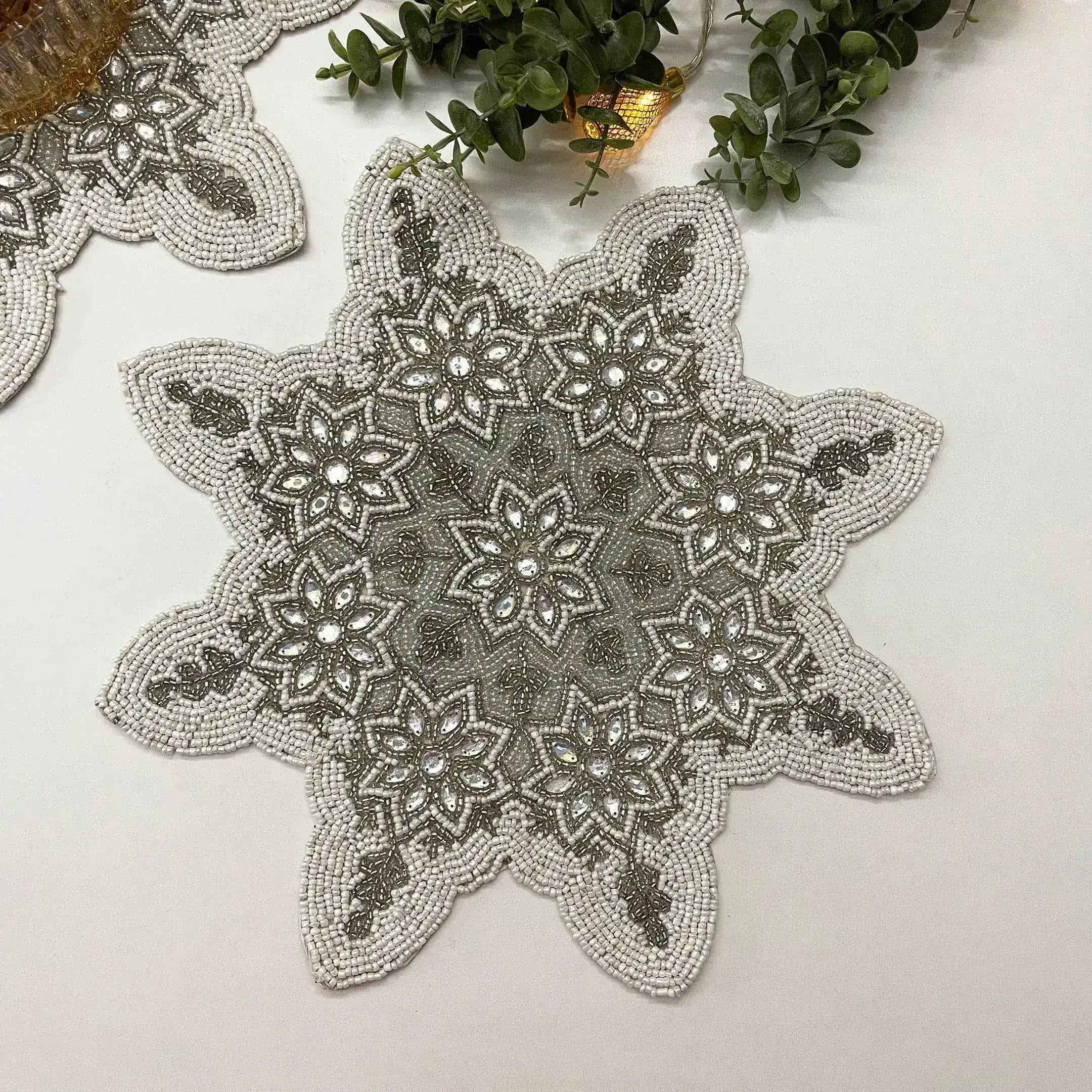 Christmas Snowflakes Beaded Placemat - Set of 4