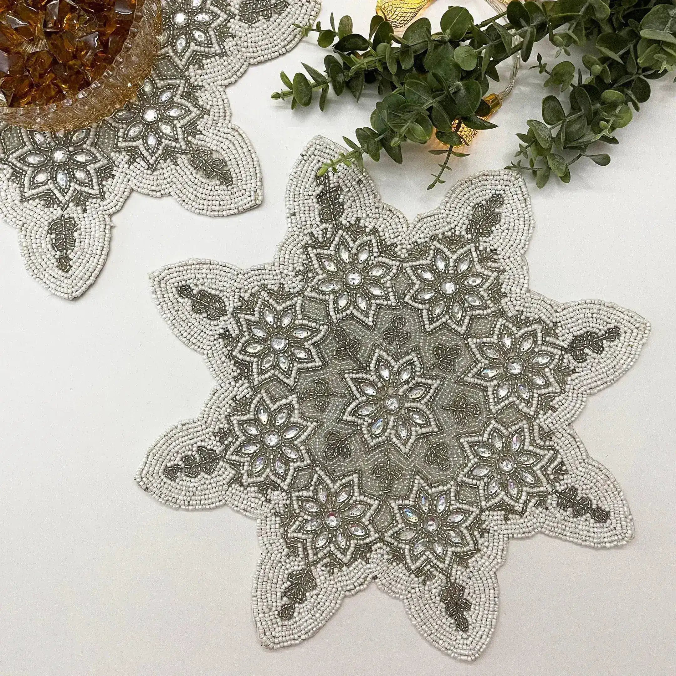 Christmas Snowflakes Beaded Placemat - Set of 4