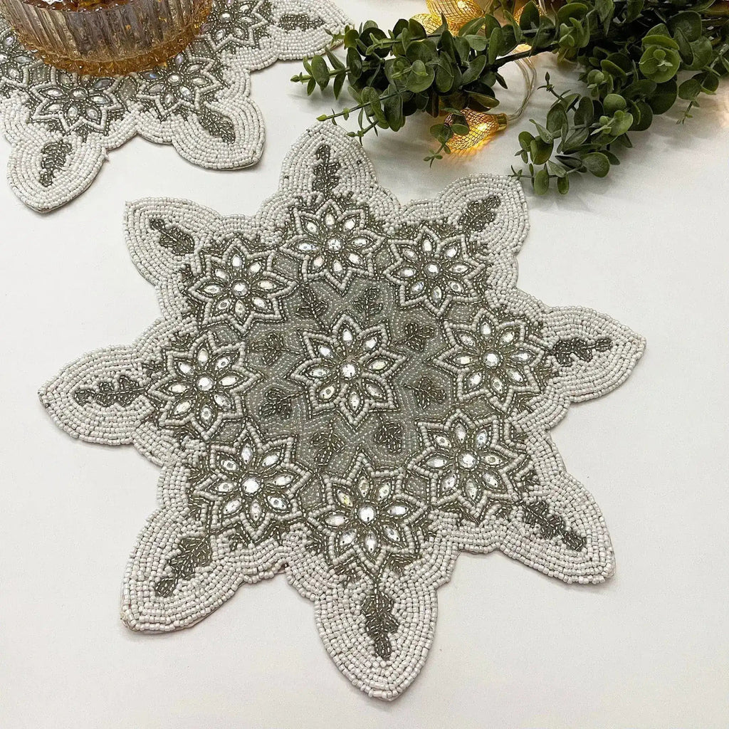 Christmas Snowflakes Beaded Placemat - Set of 4