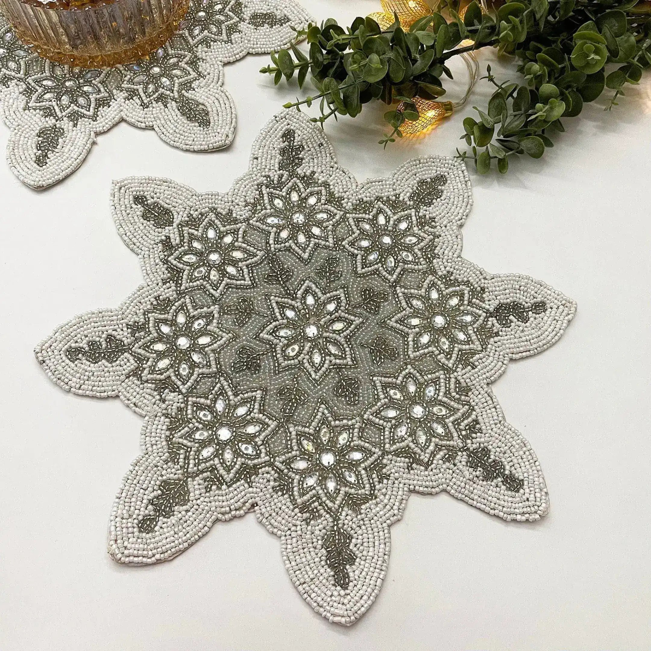 Christmas Snowflakes Beaded Placemat - Set of 4