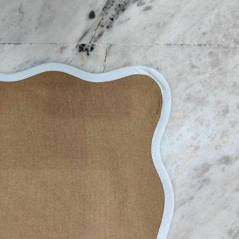 Brown White Border Scalloped Cotton Placemats - Set of 10