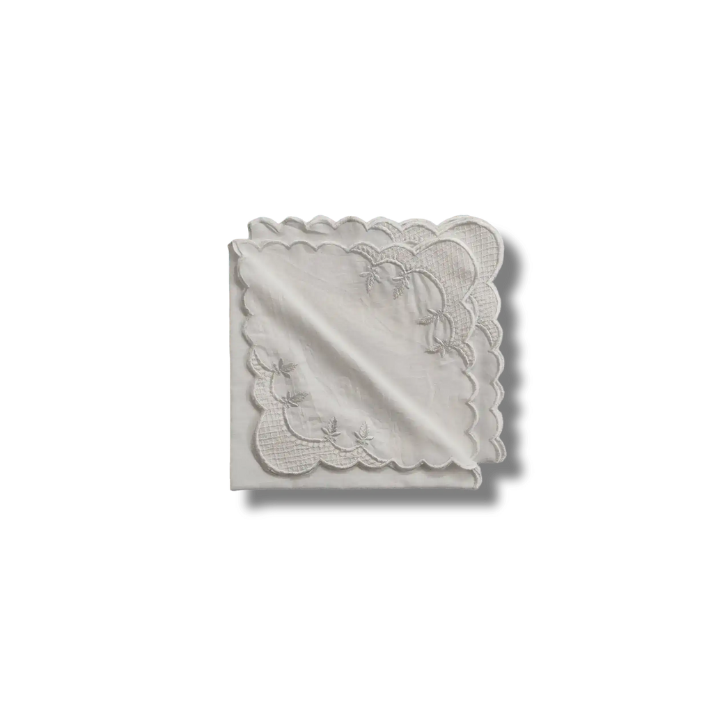 Classic White Embroidered Cotton Napkins