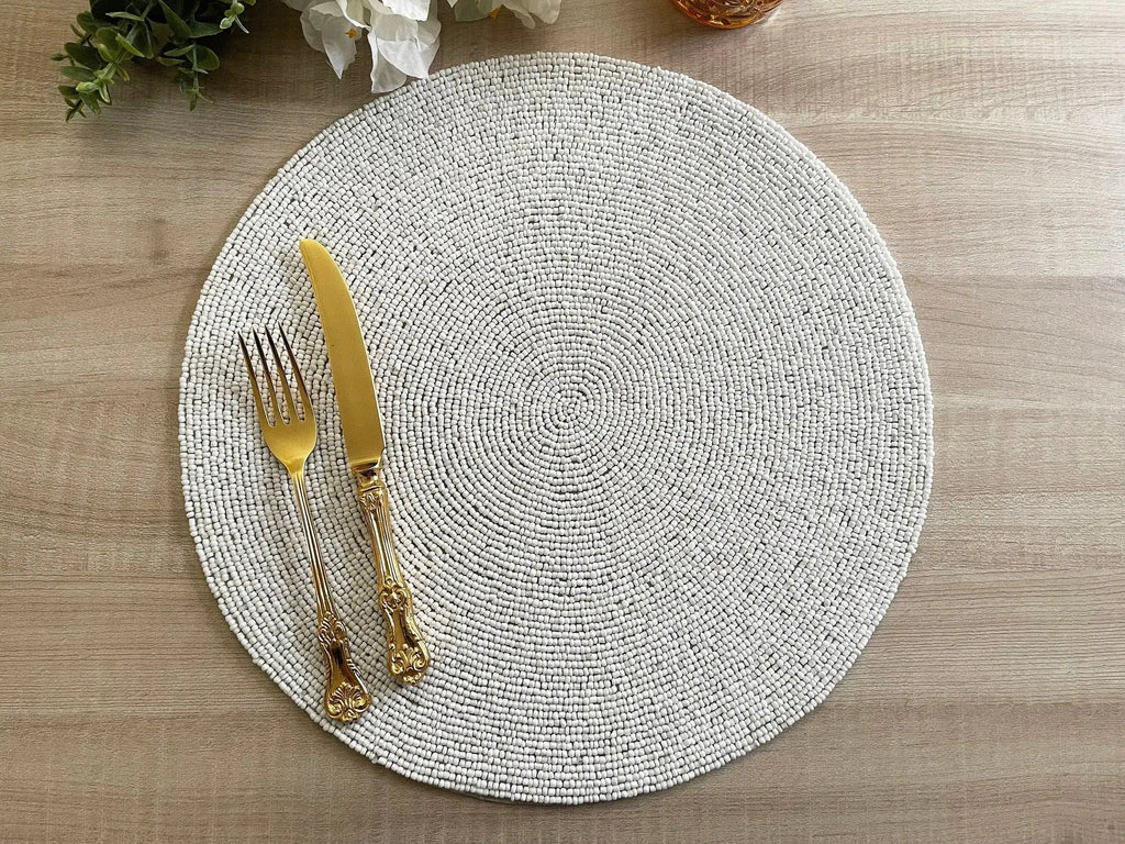 Classic White Round Beaded Placemat - Set of 6