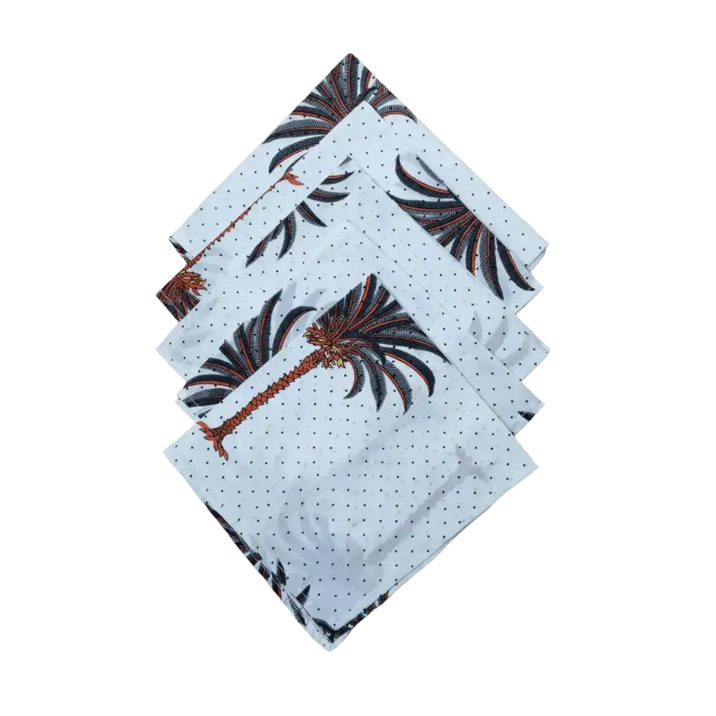 Coconut Tree Hand Block Printed Cotton Napkins