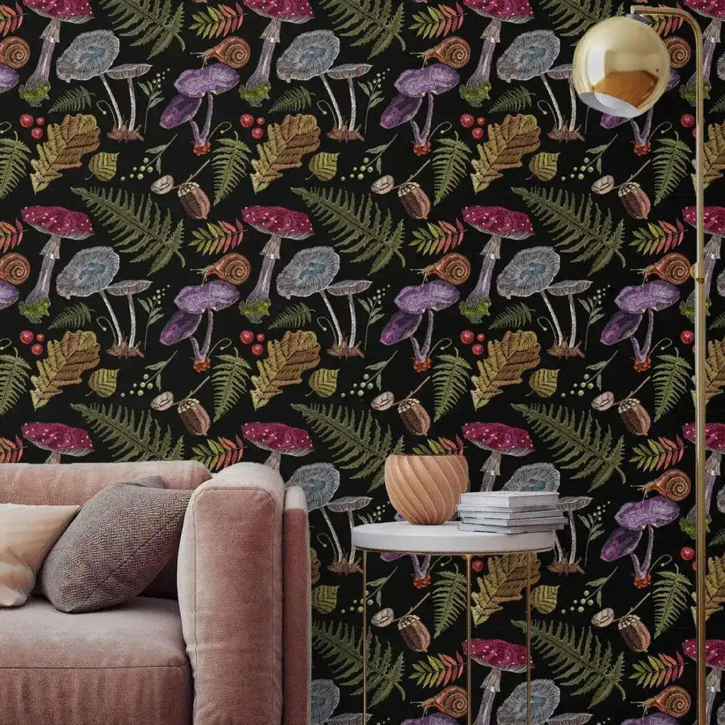 Colorful Dark Mushroom Botanical Wallpaper
