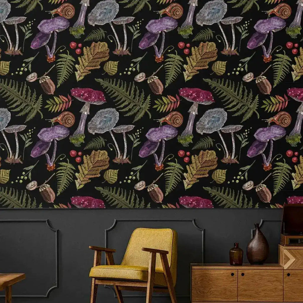 Colorful Dark Mushroom Botanical Wallpaper