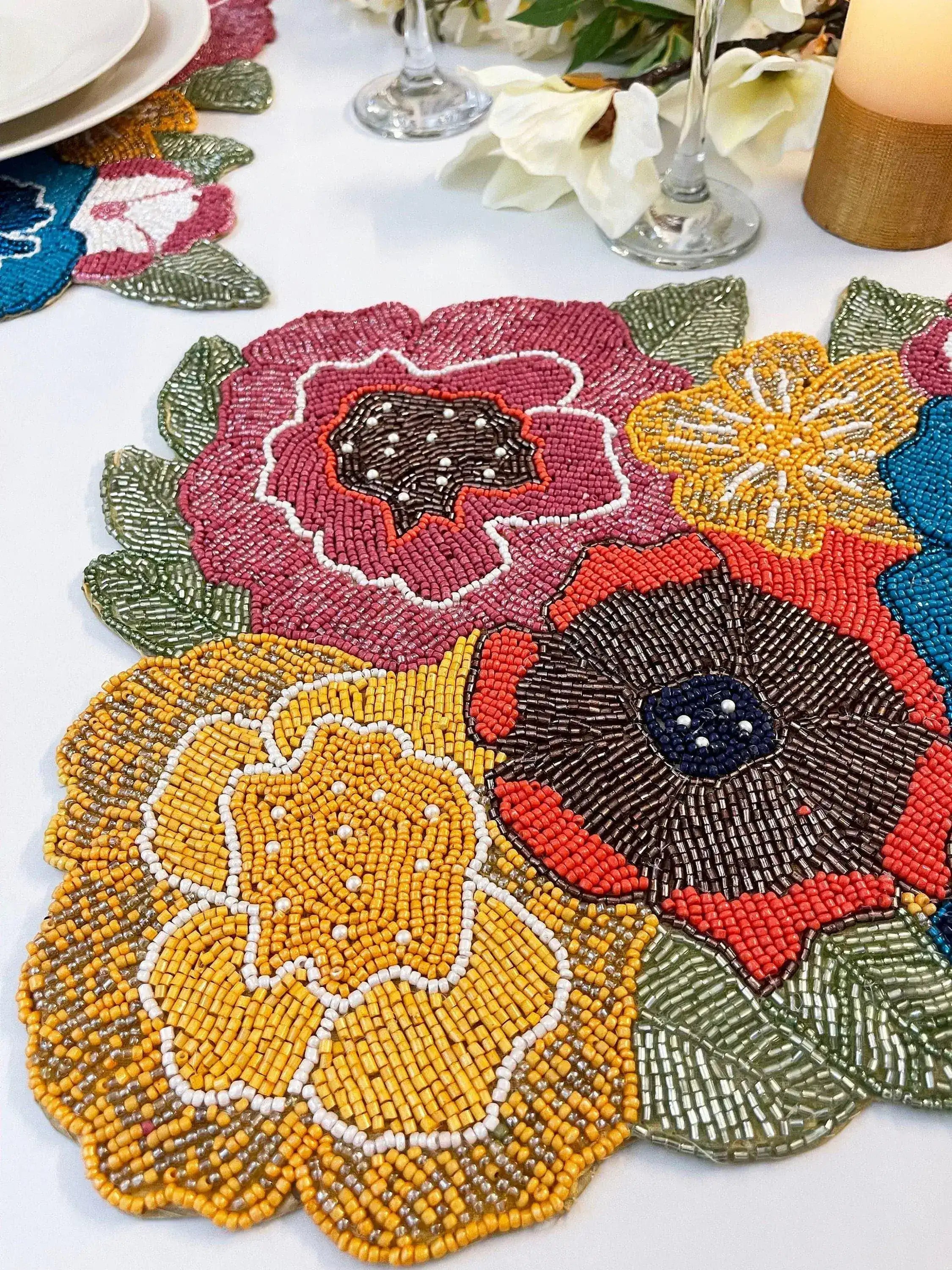 Colorful Flowers Beaded Placemat