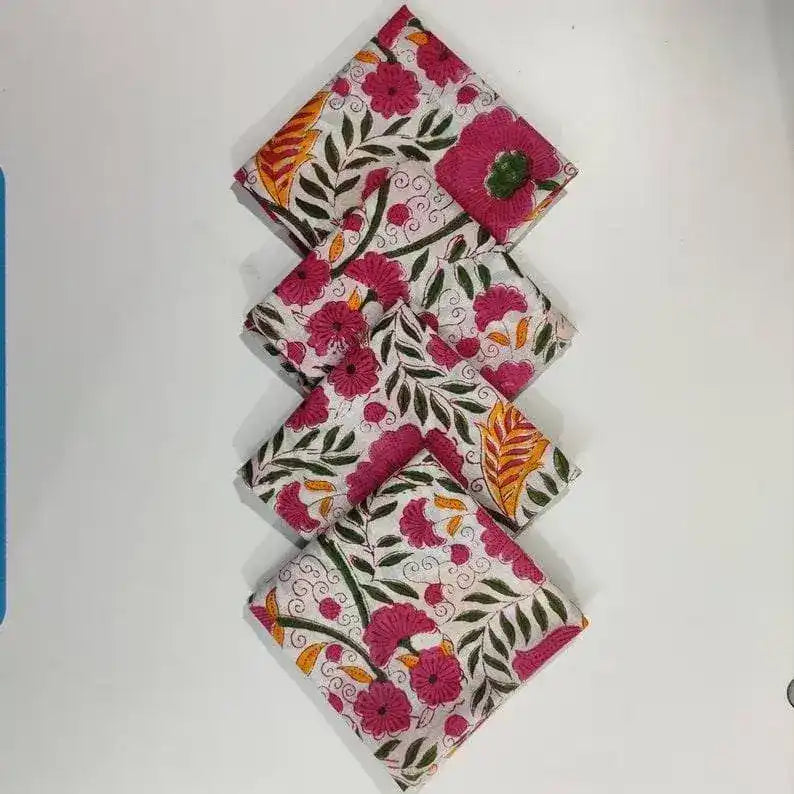Colorful Spring Floral Block Printed Cotton Napkins