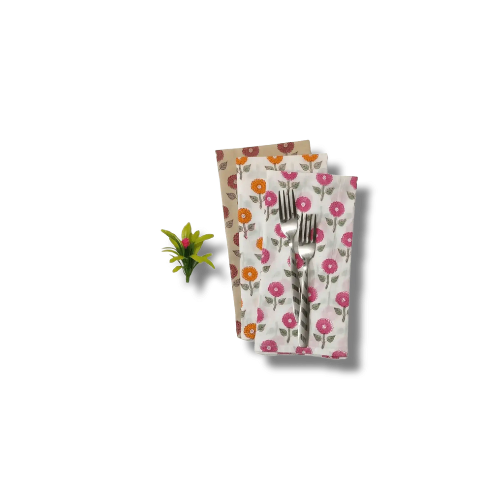 Daisy Block Printed Cotton Napkins