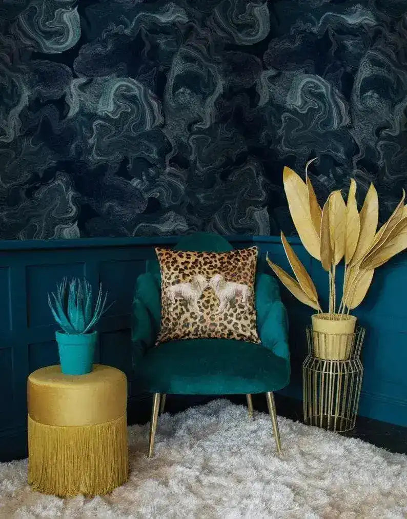 Dark Blue Abstract Art Marble Wallpaper Mural