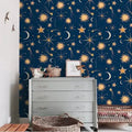 Dark Blue Celestial Galaxy Space Watercolor Wallpaper
