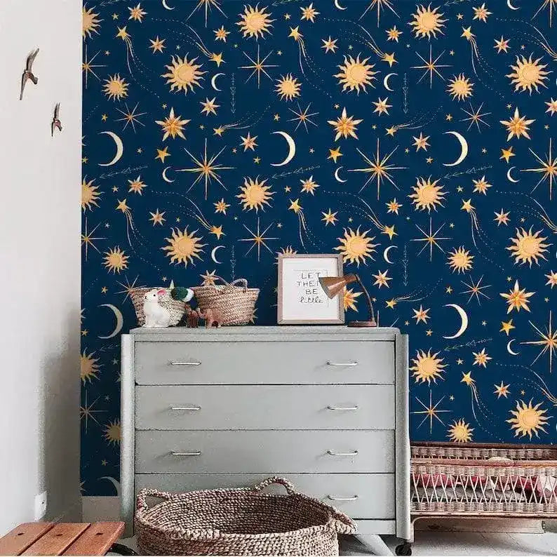 Dark Blue Celestial Galaxy Space Watercolor Wallpaper