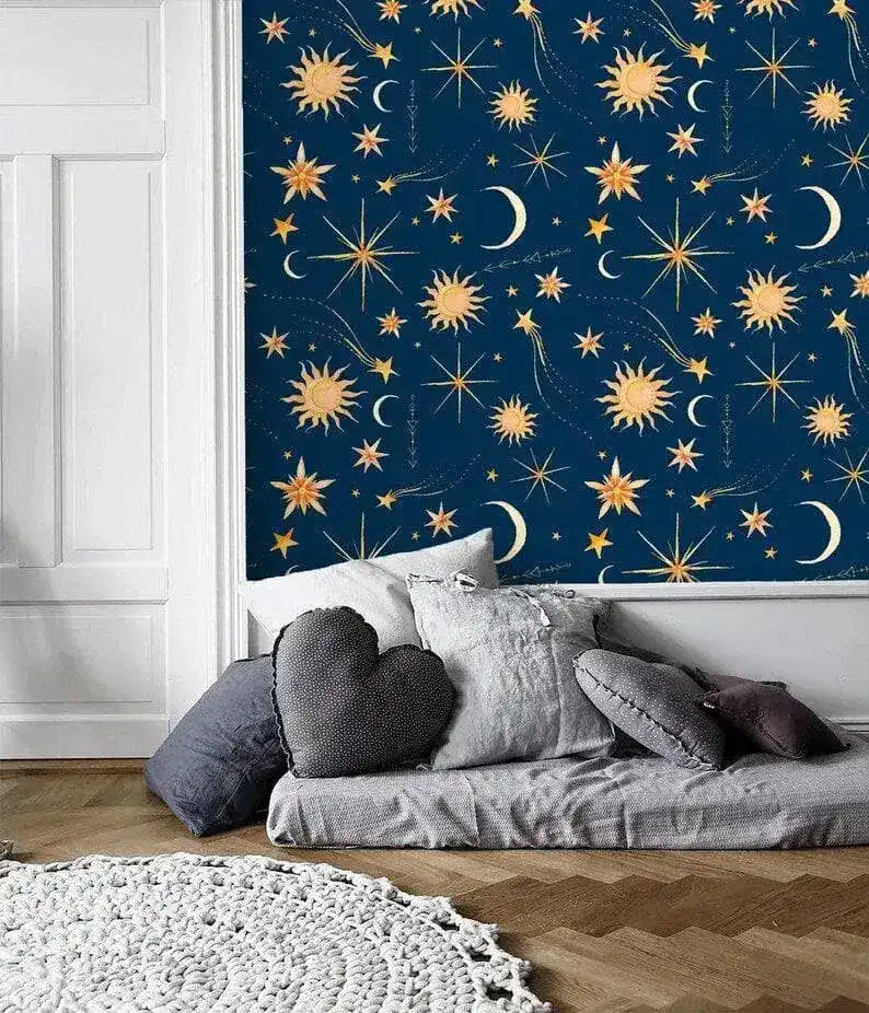 Dark Blue Celestial Galaxy Space Watercolor Wallpaper