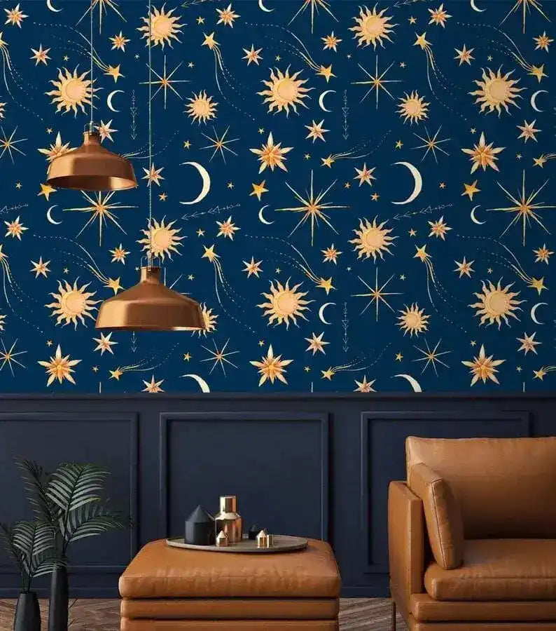 Dark Blue Celestial Galaxy Space Watercolor Wallpaper