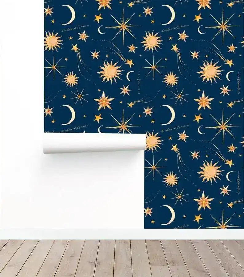 Dark Blue Celestial Galaxy Space Watercolor Wallpaper