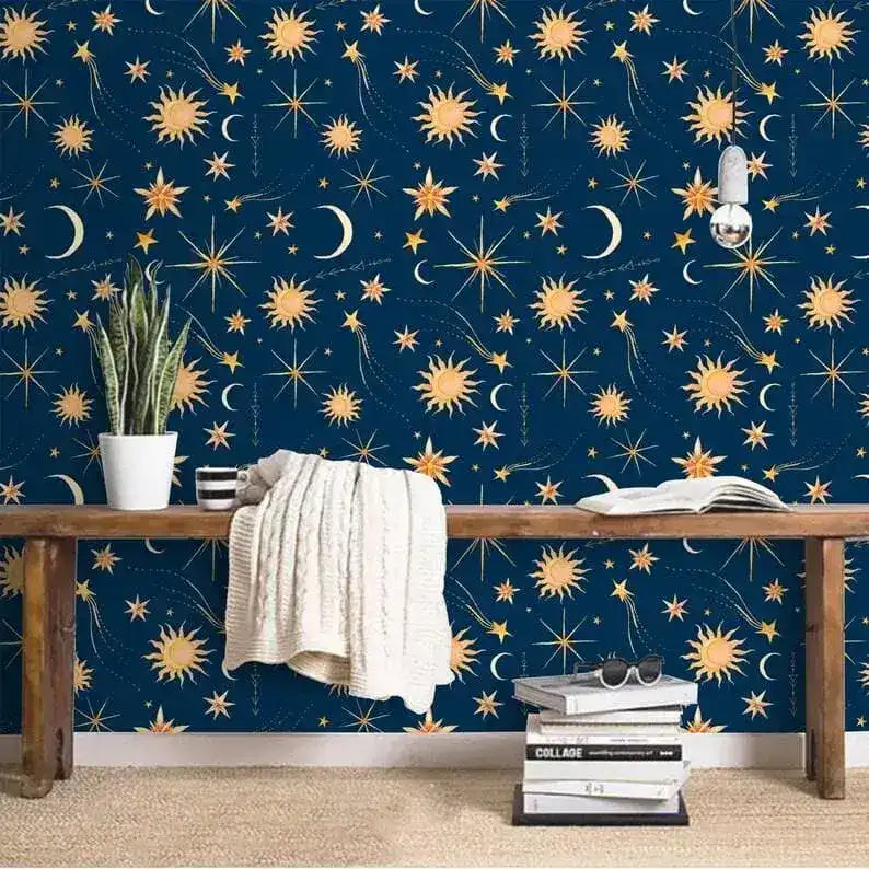 Dark Blue Celestial Galaxy Space Watercolor Wallpaper
