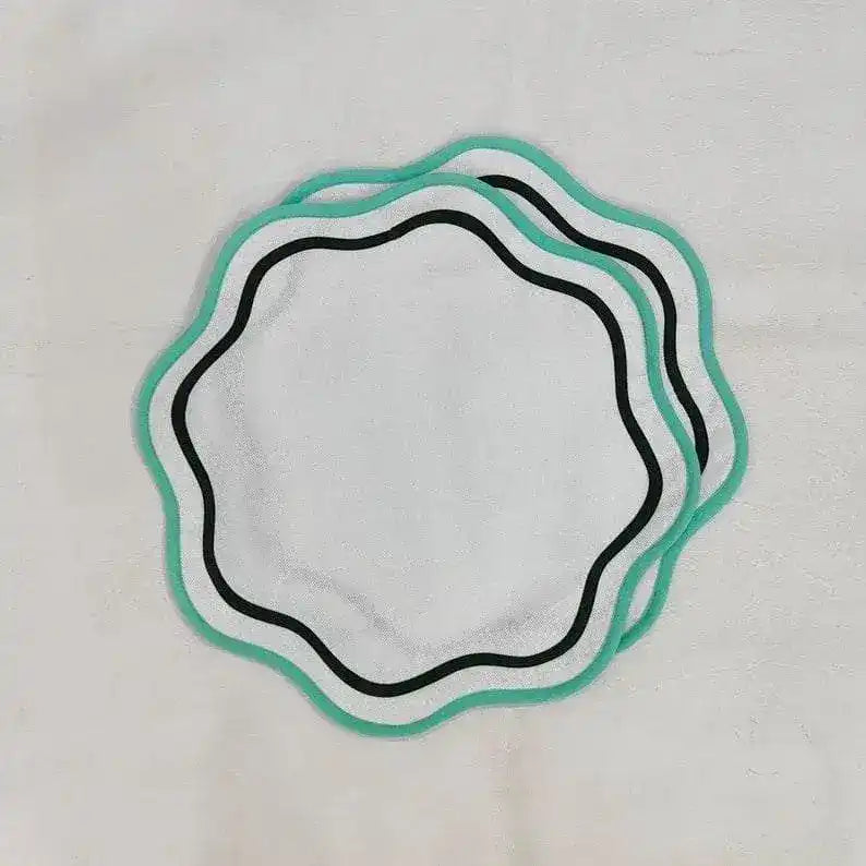 Double Trim Scalloped Round Cotton Placemats