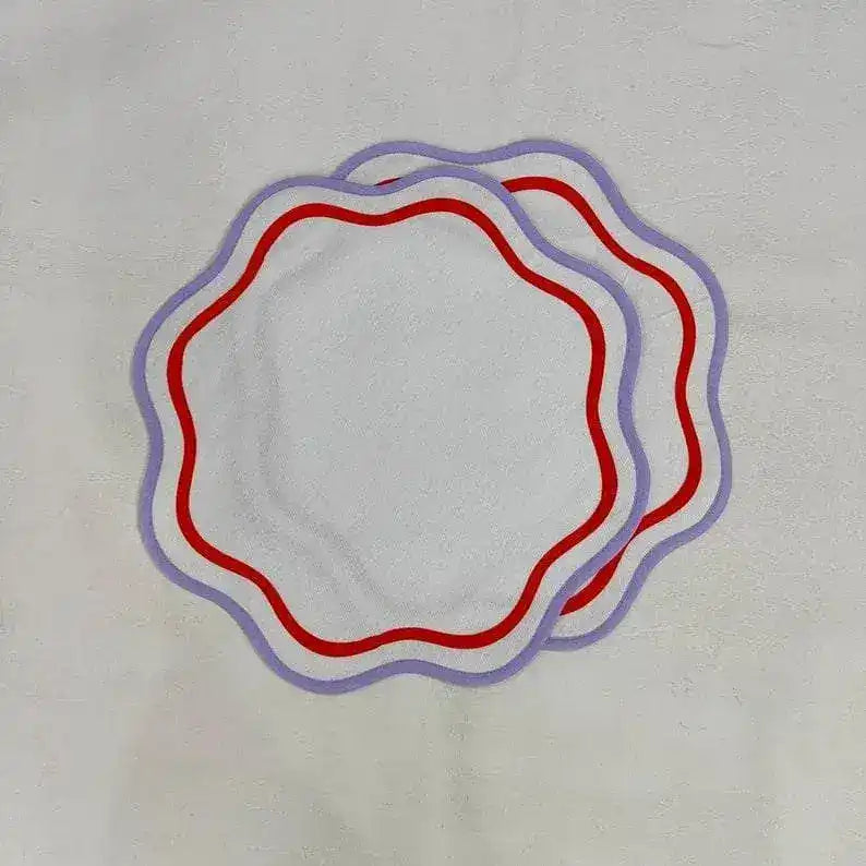 Double Trim Scalloped Round Cotton Placemats