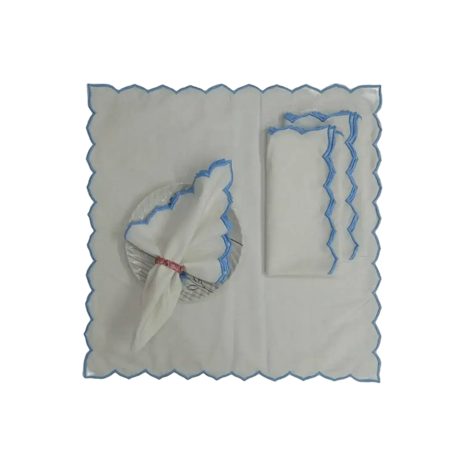 Edgy Scallop Trim White Cotton Napkins