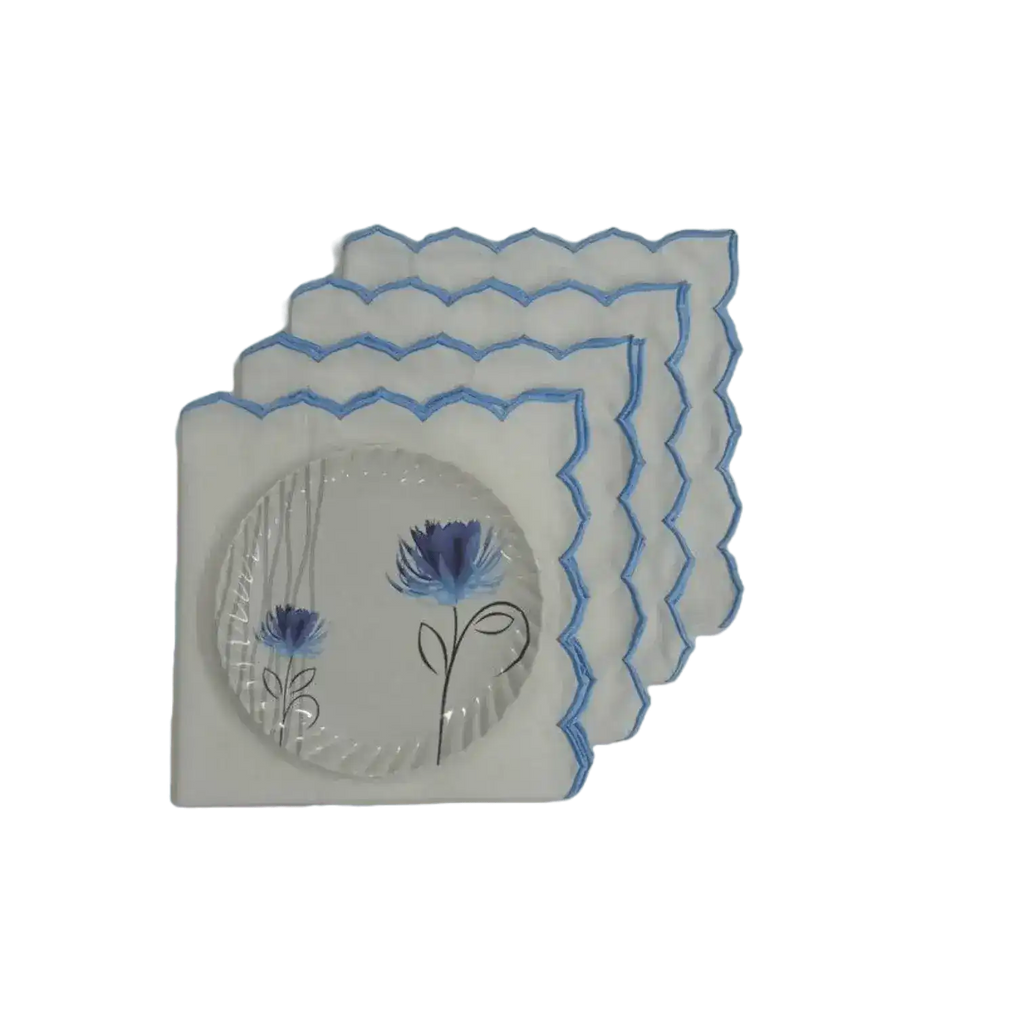 Edgy Scallop Trim White Cotton Napkins