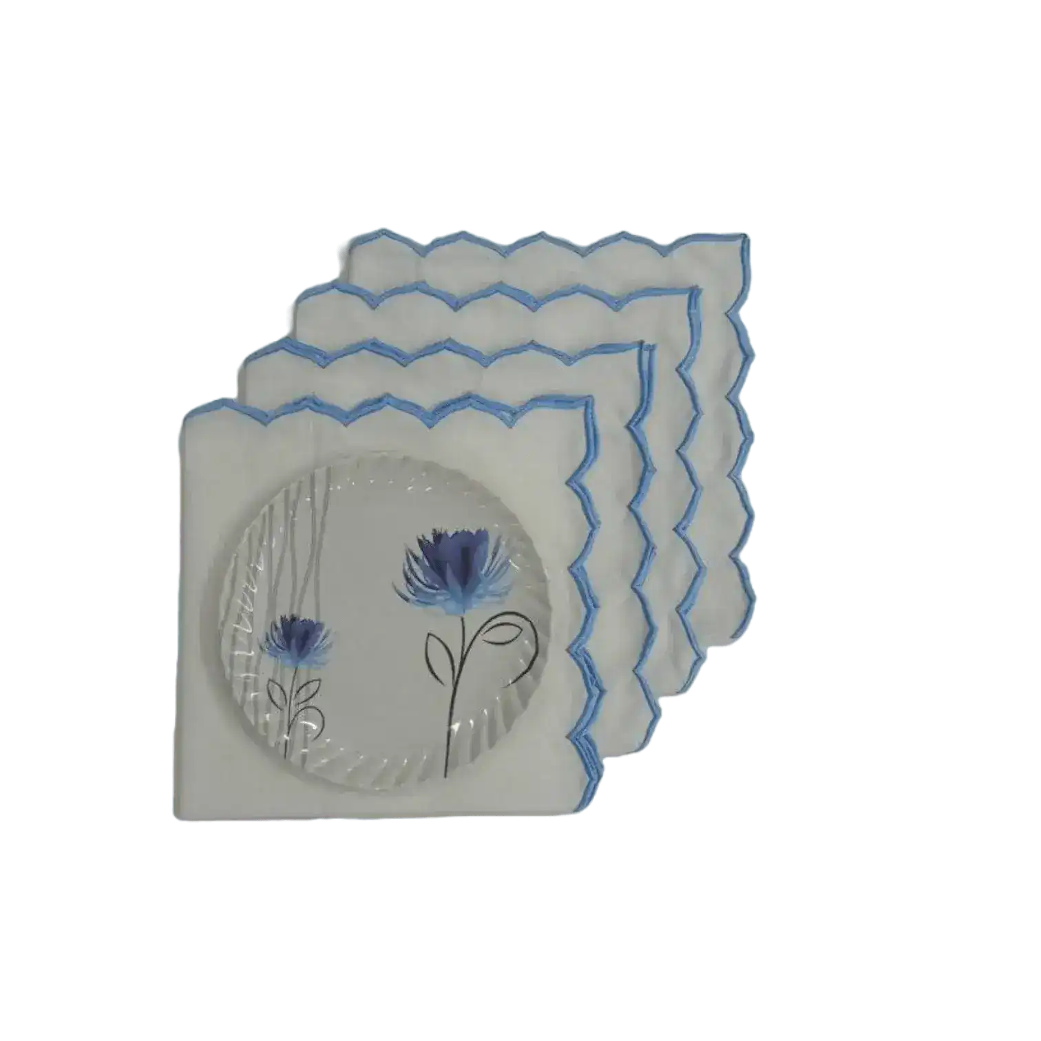 Edgy Scallop Trim White Cotton Napkins
