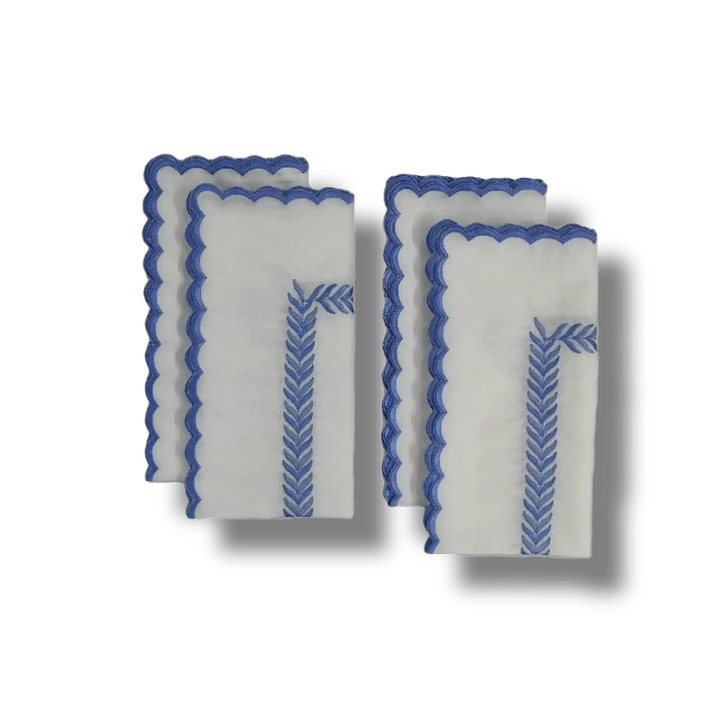 Embroidered Pink Fern White Cotton Scalloped Napkins