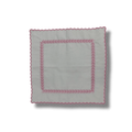 Embroidered Pink Fern White Cotton Scalloped Napkins