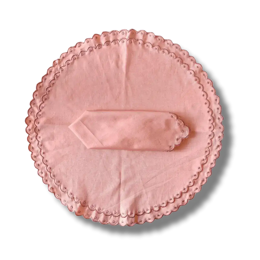 Embroidered Scalloped Round Biodegradable Napkins