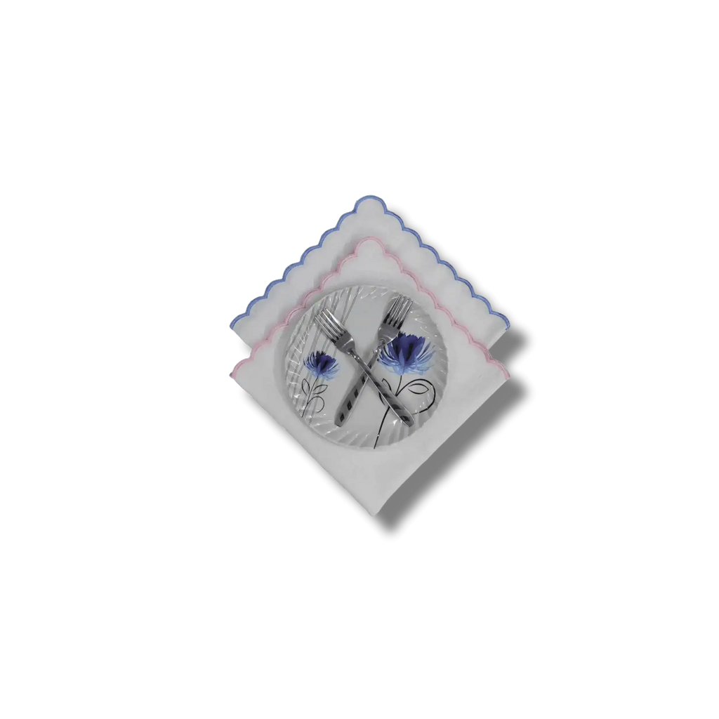 Embroidered Trim White Linen Napkins