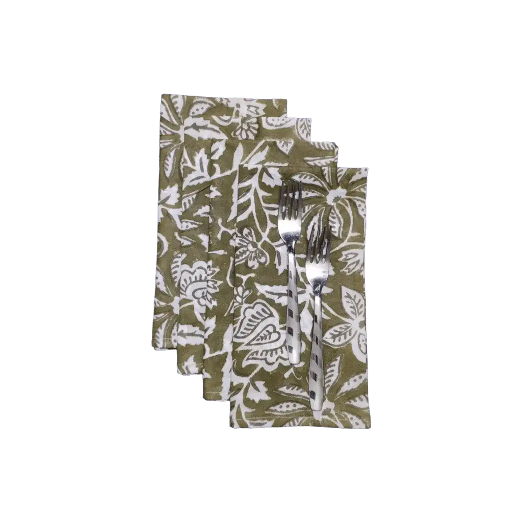 Emmy Green and White Block Printed Cotton Napkins