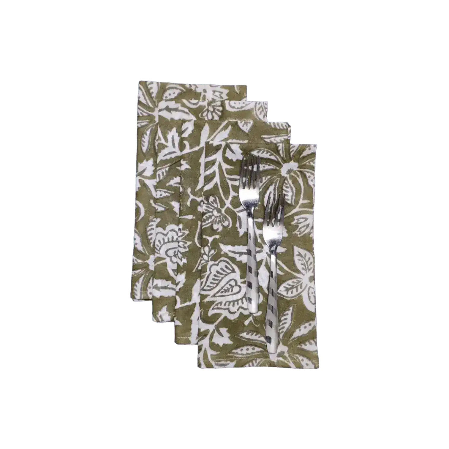 Emmy Green and White Block Printed Cotton Napkins