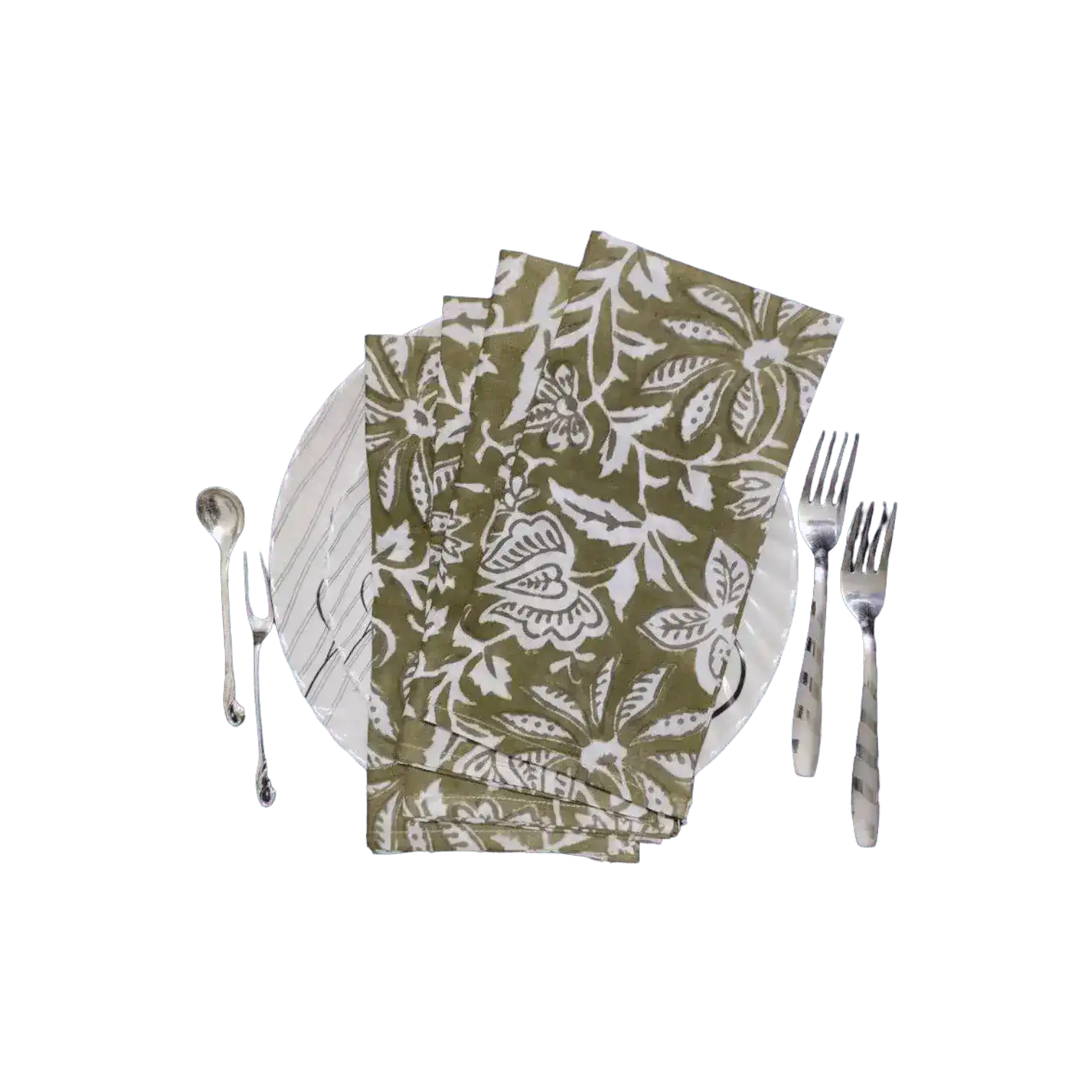 Emmy Green and White Block Printed Cotton Napkins