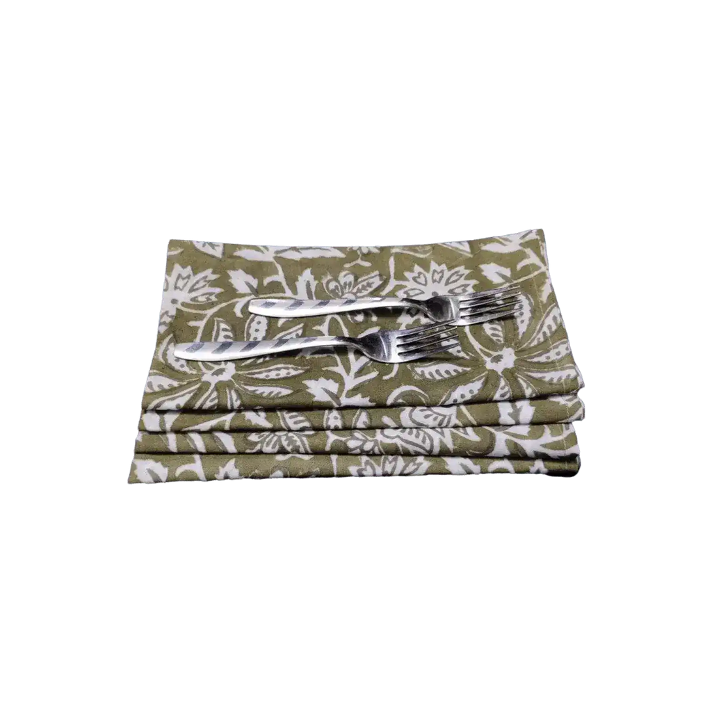 Emmy Green and White Block Printed Cotton Napkins