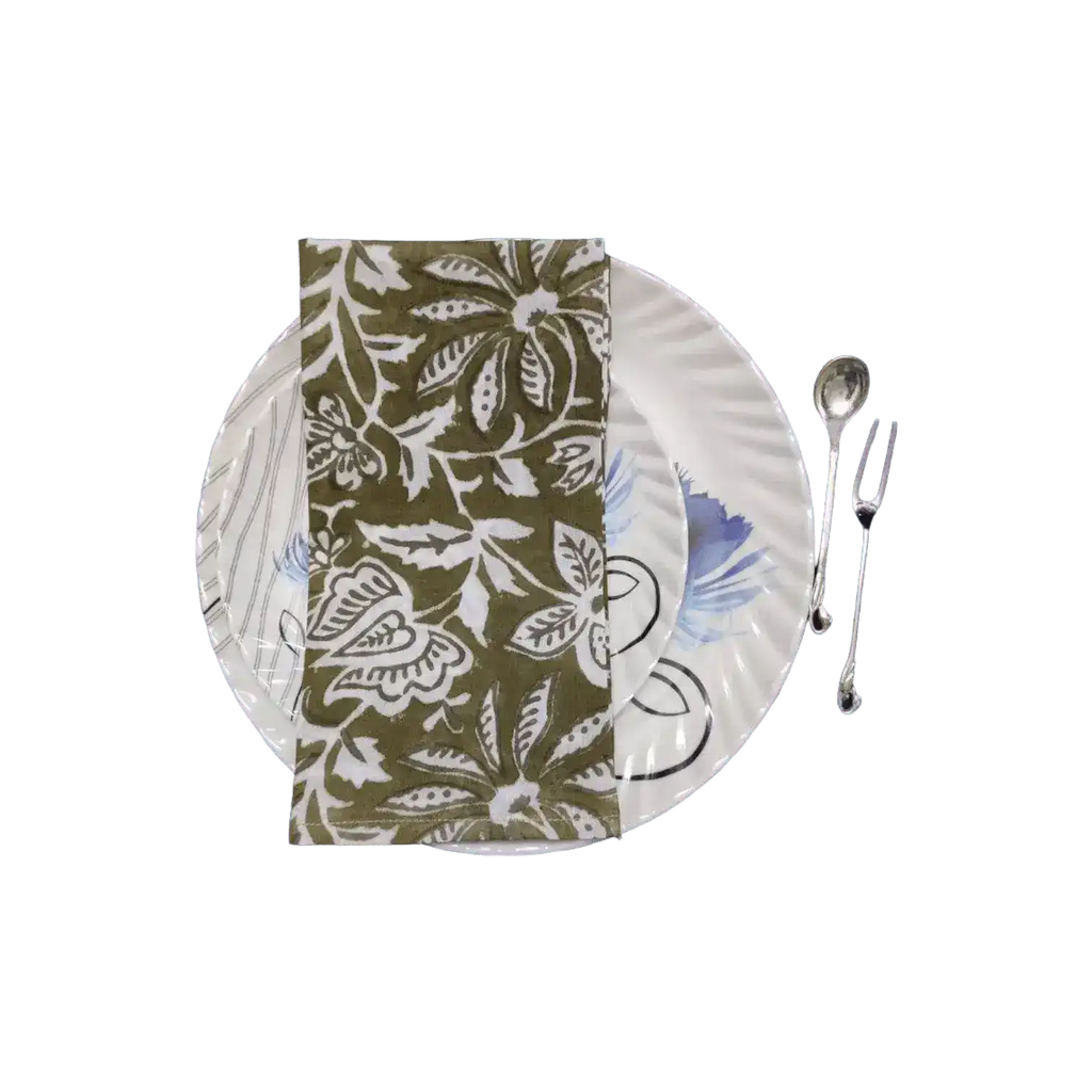 Emmy Green and White Block Printed Cotton Napkins